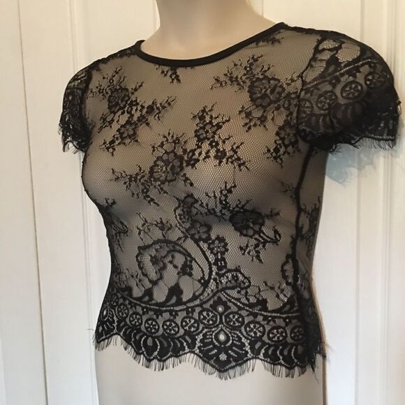 Black Lace Back Zip Top - Picture 1 of 2